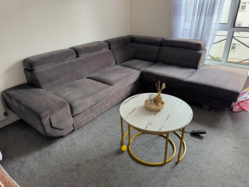 Grey velvet corner sofa - grey,