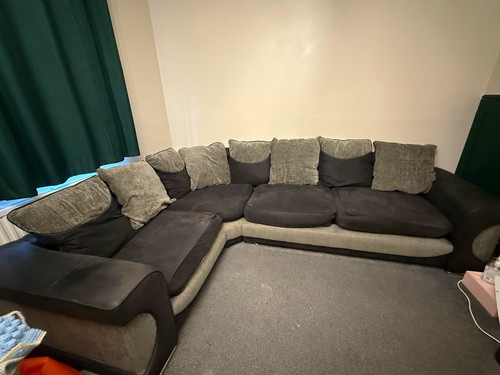 Black grey suede corner sofa - suede,