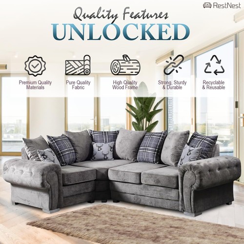 Corner sofa grey woven fabric - grey,