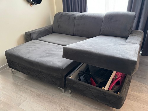 Grey velvet corner sofa - velvet,