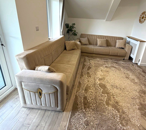 Beige fabric corner sofa - beige,